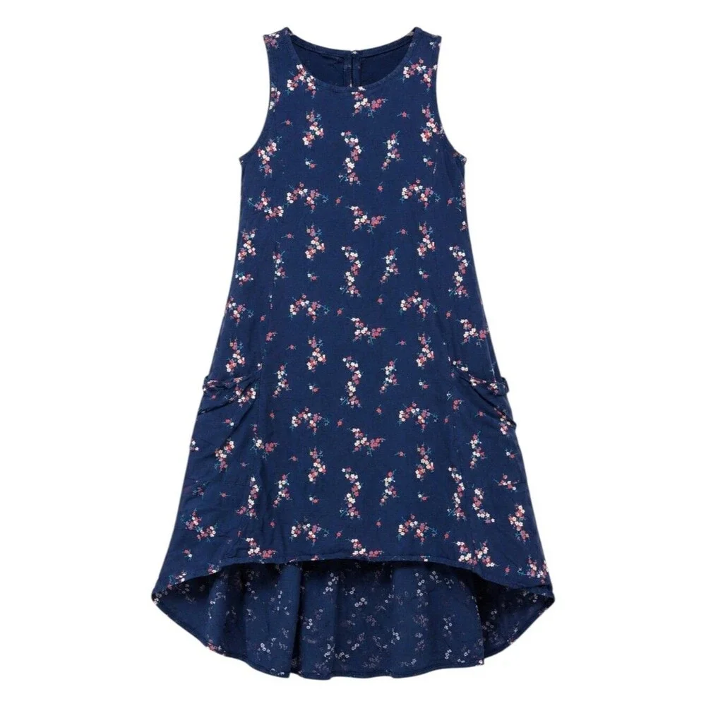 Old Navy Kids Blue Flower Swing Tank Sleeveless High Low Hi Dress Girls Size M 8